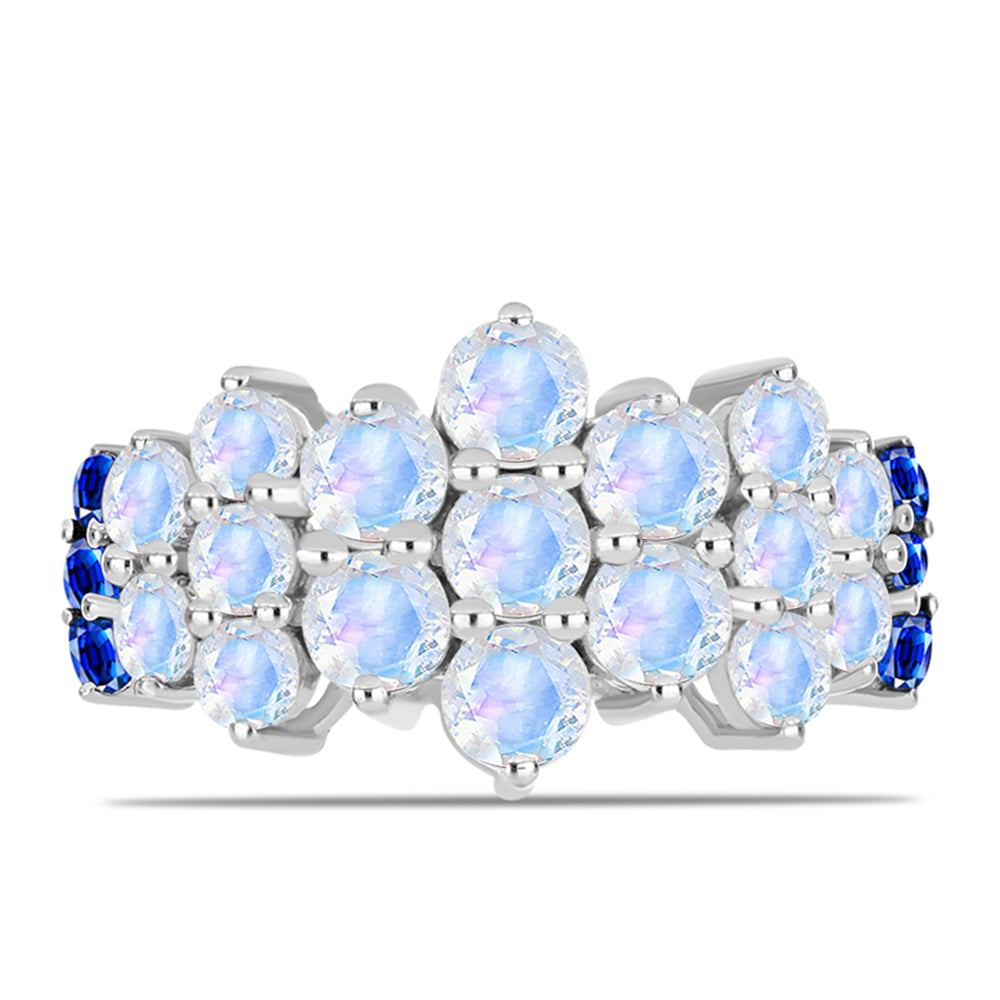 Anillo de Plata con Zafiro Azul Australiano y Piedra Lunar Arco Iris