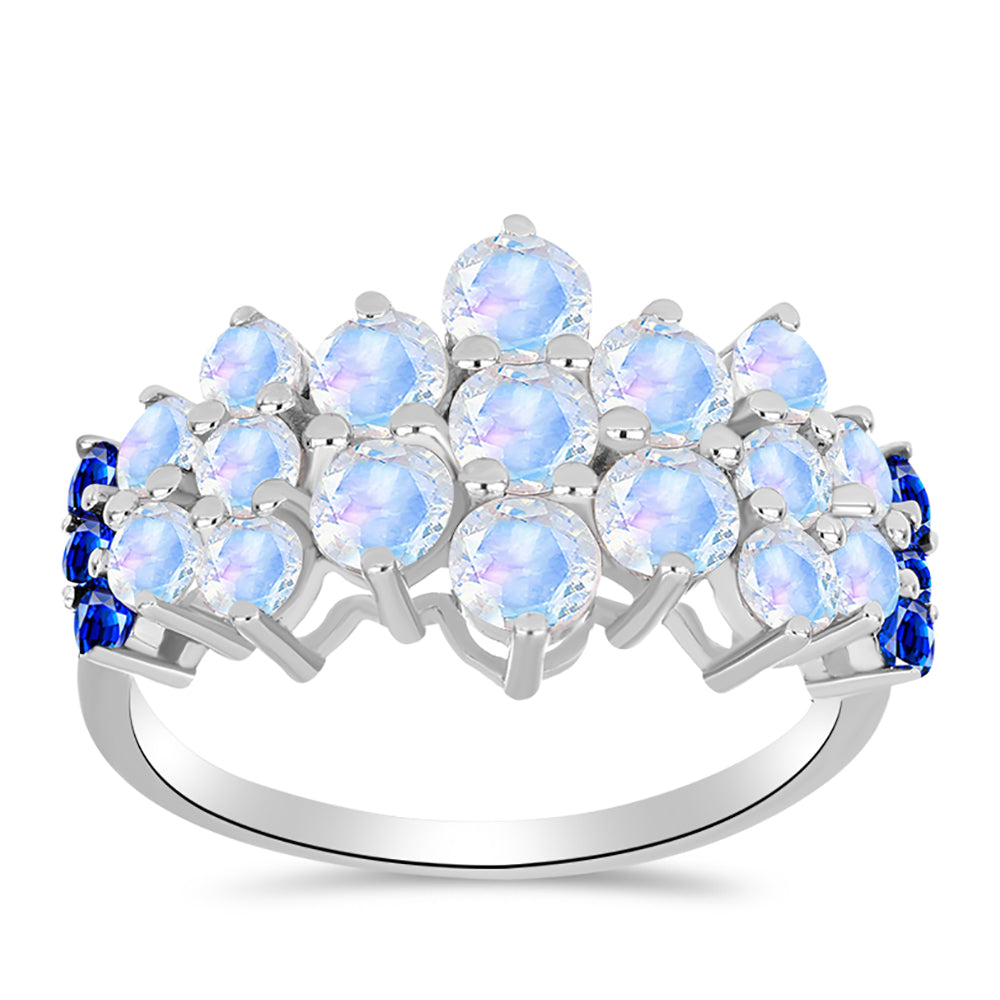 Anillo de Plata con Zafiro Azul Australiano y Piedra Lunar Arco Iris