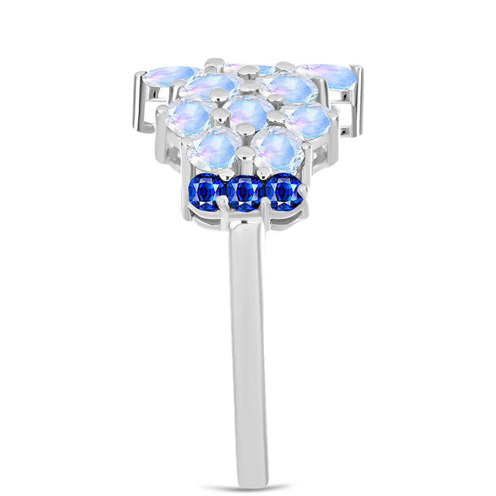 Anillo de Plata con Zafiro Azul Australiano y Piedra Lunar Arco Iris 4 