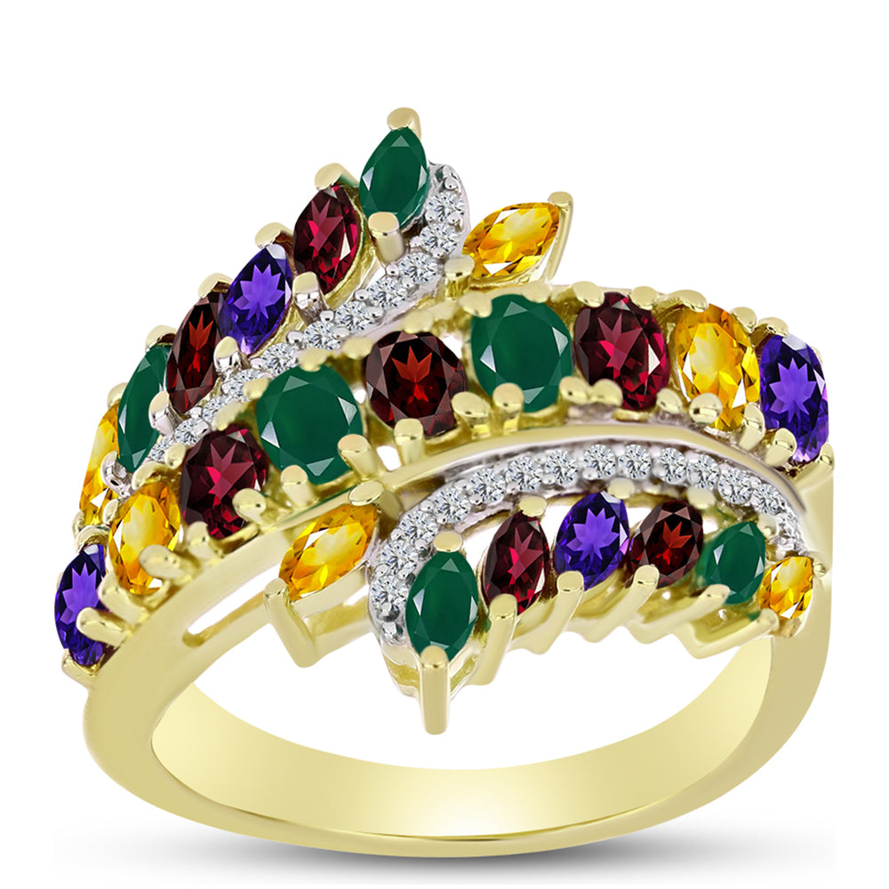 Anillo de Plata Bañada en Oro con Amatista de Marruecos y Citrino de los Montes Urales 3 