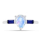 Anillo de Plata con Zafiro Azul Australiano y Piedra Lunar Arco Iris