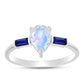 Anillo de Plata con Zafiro Azul Australiano y Piedra Lunar Arco Iris