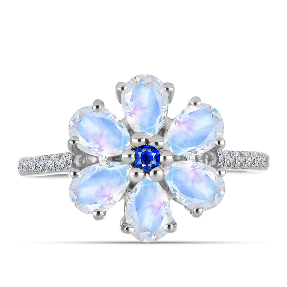 Anillo de Plata con Zafiro Azul Australiano y Piedra Lunar Arco Iris 1 
