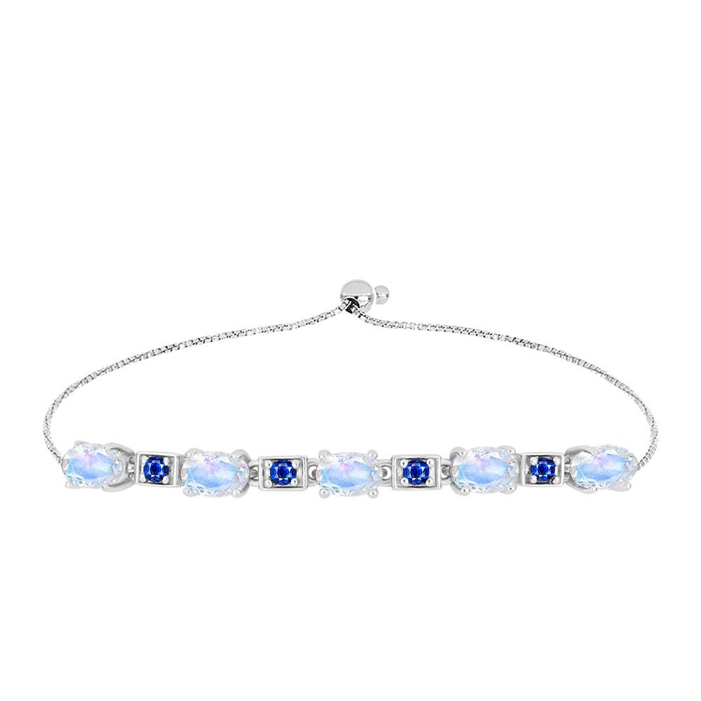 Pulsera de Plata con Zafiro Azul Australiano y Piedra Lunar Arco Iris
