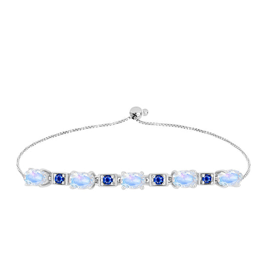 Pulsera de Plata con Zafiro Azul Australiano y Piedra Lunar Arco Iris