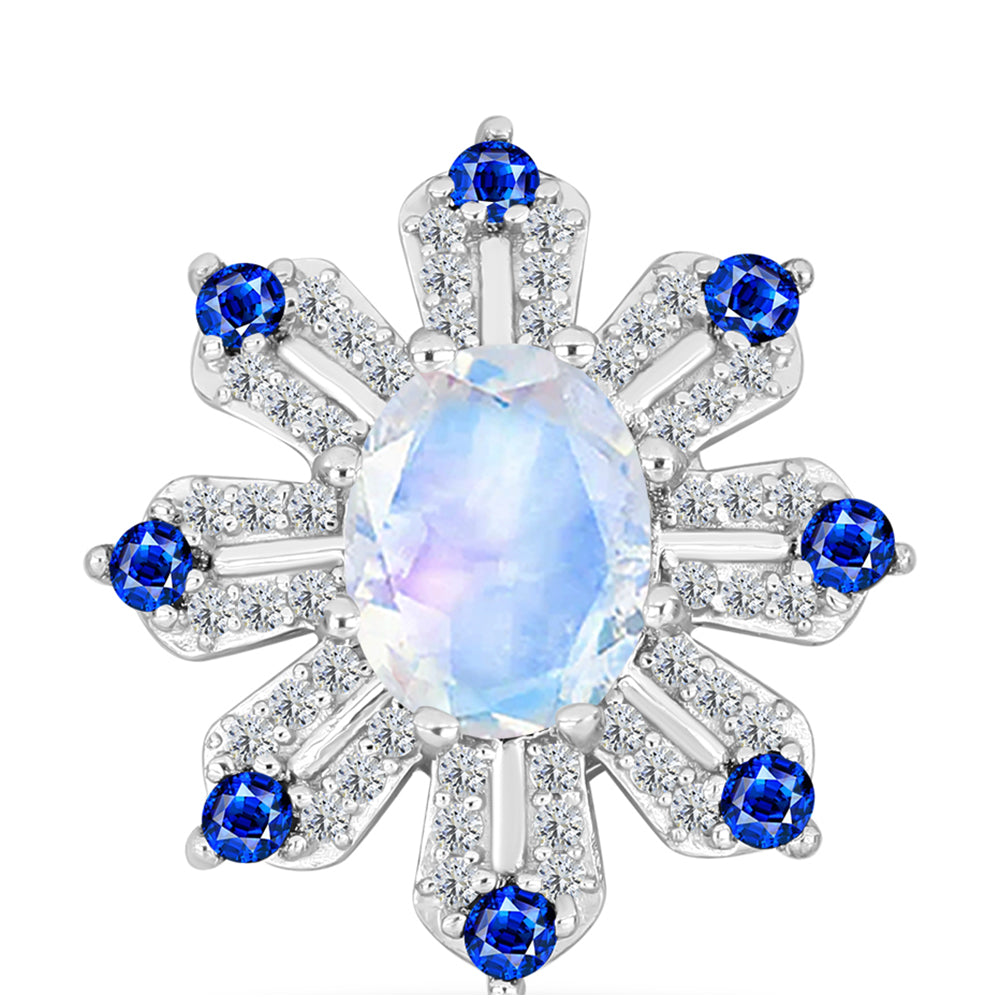 Colgante de Plata con Zafiro Azul Australiano y Piedra Lunar Arco Iris