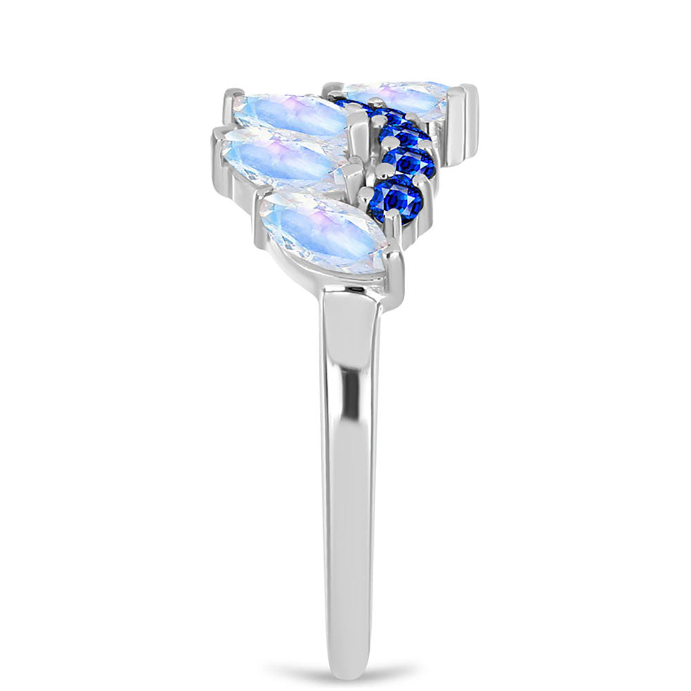 Anillo de Plata con Zafiro Azul Australiano y Piedra Lunar Arco Iris 4 