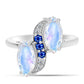 Anillo de Plata con Zafiro Azul Australiano y Piedra Lunar Arco Iris