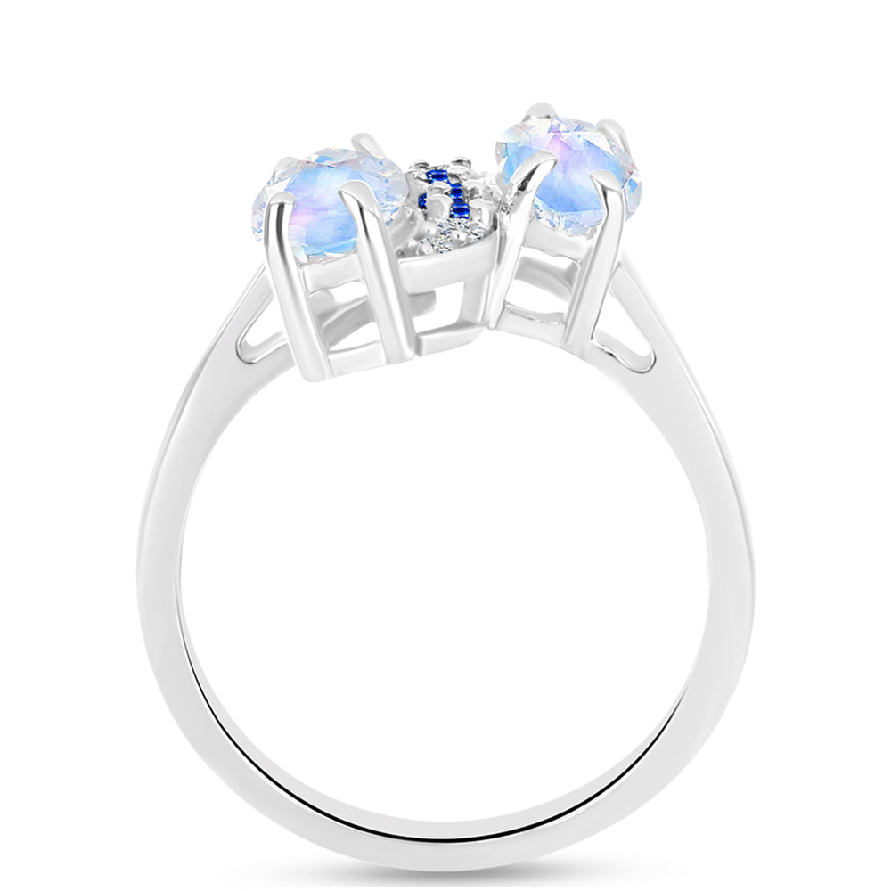 Anillo de Plata con Zafiro Azul Australiano y Piedra Lunar Arco Iris 2 