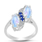 Anillo de Plata con Zafiro Azul Australiano y Piedra Lunar Arco Iris