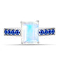 Anillo de Plata con Zafiro Azul Australiano y Piedra Lunar Arco Iris