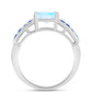 Anillo de Plata con Zafiro Azul Australiano y Piedra Lunar Arco Iris