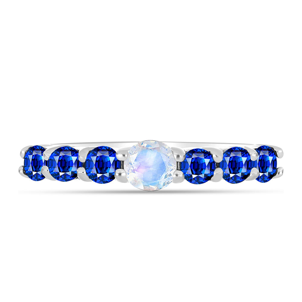 Anillo de Plata con Zafiro Azul Australiano y Piedra Lunar Arco Iris 1 