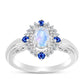 Anillo de Plata con Zafiro Azul Australiano y Piedra Lunar Arco Iris