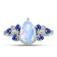 Anillo de Plata con Zafiro Azul Australiano y Piedra Lunar Arco Iris