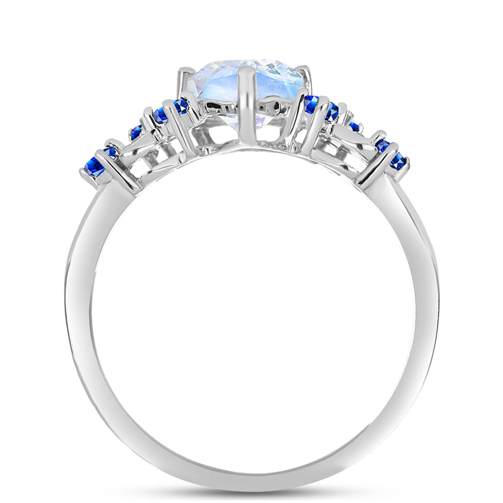 Anillo de Plata con Zafiro Azul Australiano y Piedra Lunar Arco Iris 2 