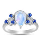 Anillo de Plata con Zafiro Azul Australiano y Piedra Lunar Arco Iris