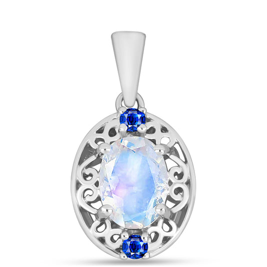 Colgante de Plata con Zafiro Azul Australiano y Piedra Lunar Arco Iris