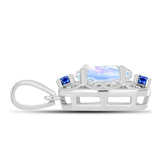 Colgante de Plata con Zafiro Azul Australiano y Piedra Lunar Arco Iris