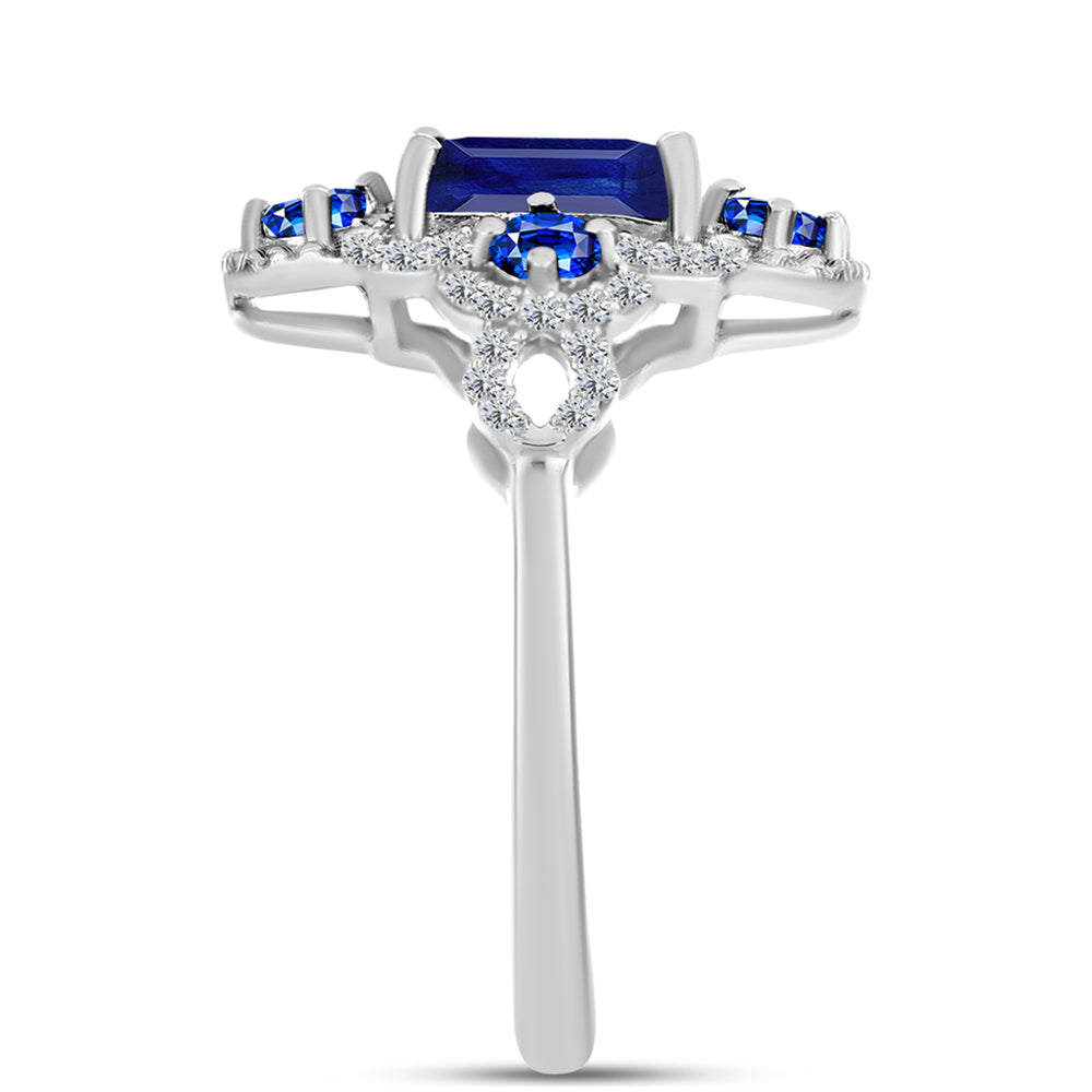 Anillo de Plata con Zafiro Azul Australiano y Topacio Blanco 4 