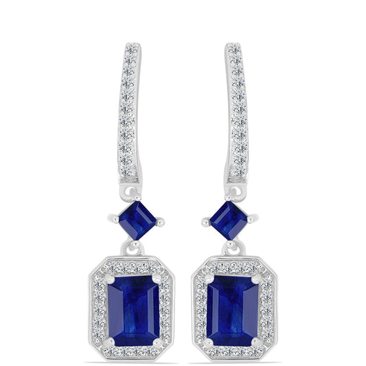 Pendientes de Plata con Zafiro Azul Australiano y Topacio Blanco