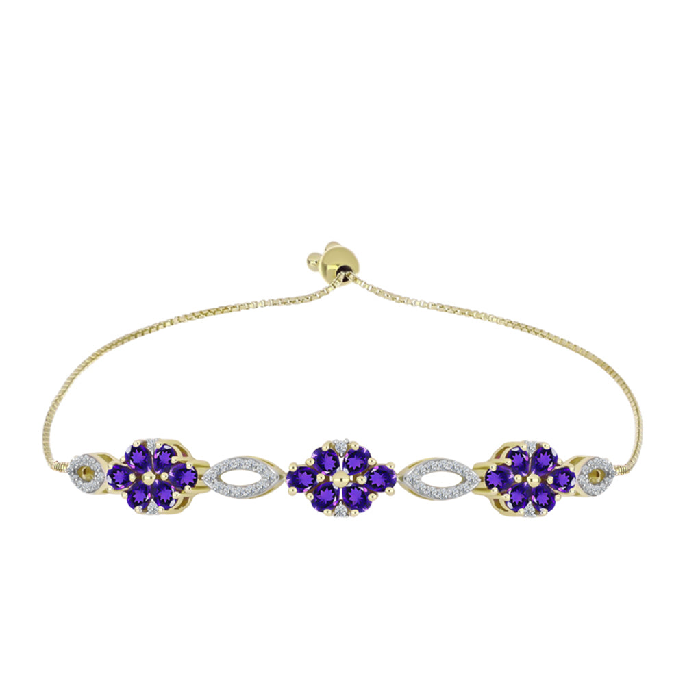 Pulsera de Plata Bañada en Oro con Amatista de Marruecos y Topacio Blanco