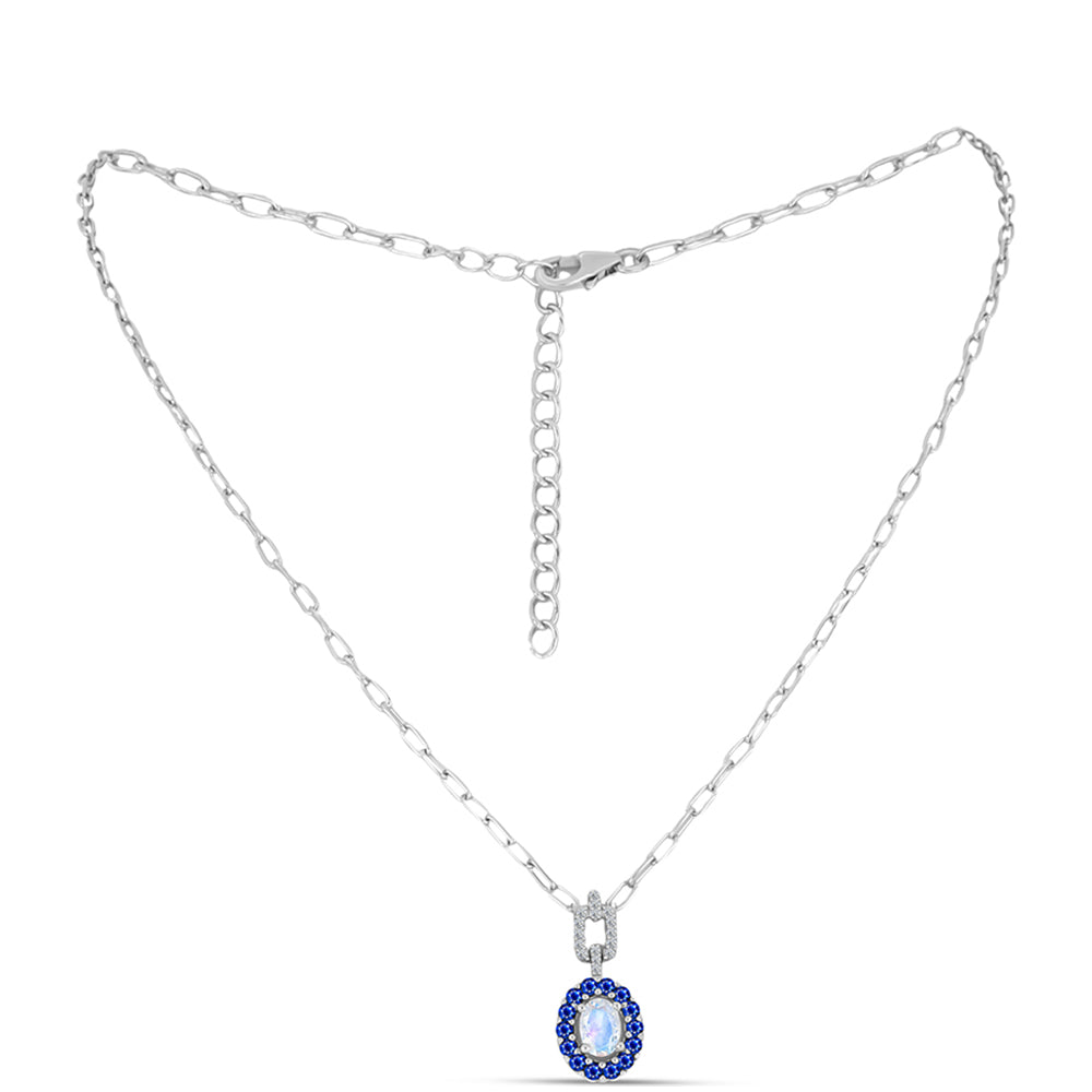 Collar de Plata con Zafiro Azul Australiano y Piedra Lunar Arco Iris 1 