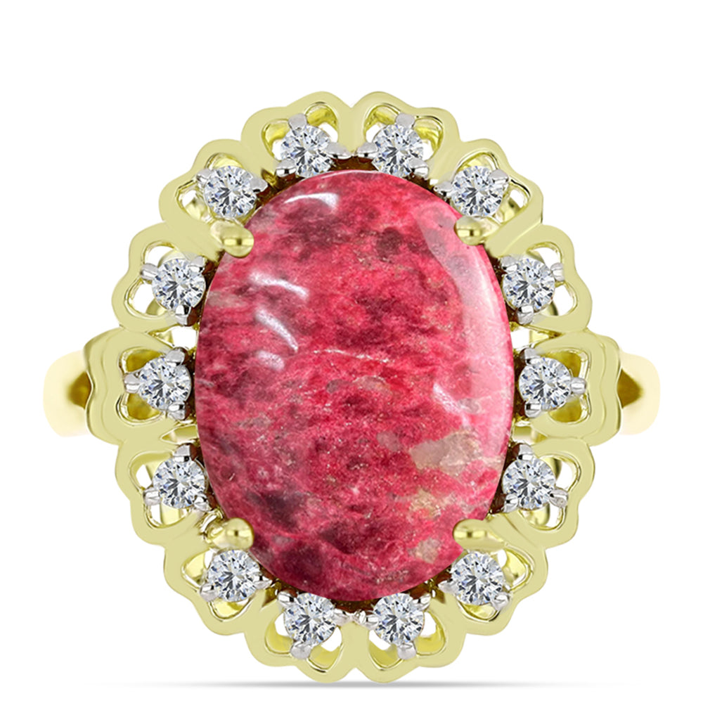 Anillo de Plata Bañada en Oro con Thulita y Topacio Blanco