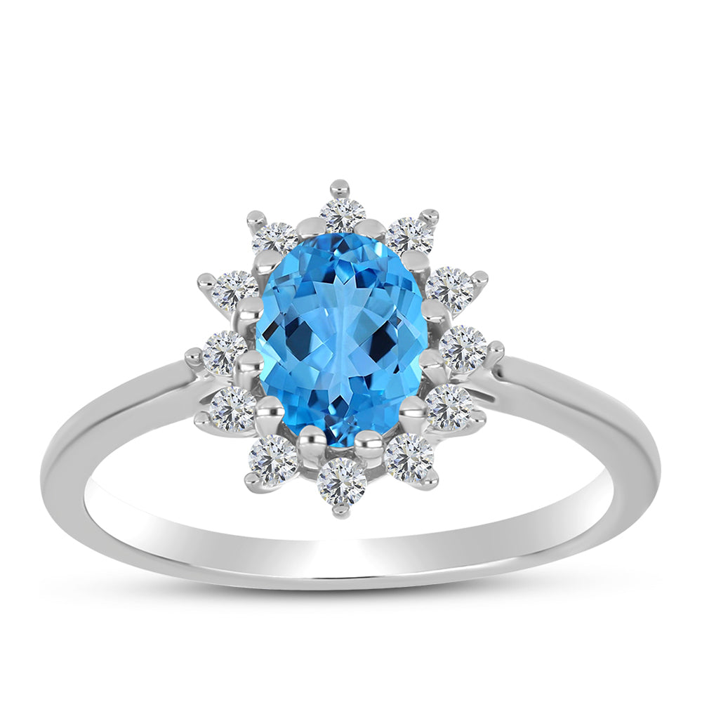Anillo de Plata con Topacio Azul Suizo y Topacio Blanco 3 