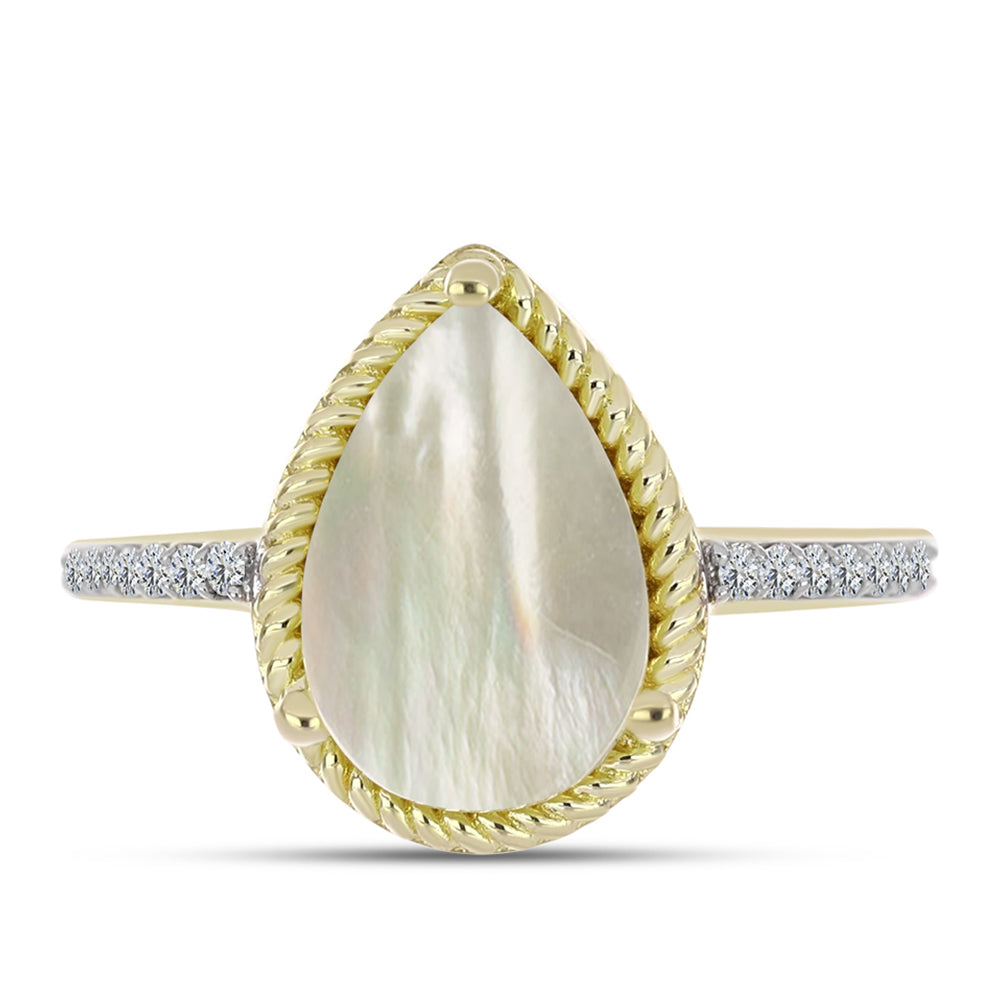 Anillo de Plata Bañada en Oro con Madreperla y Topacio Blanco 1 