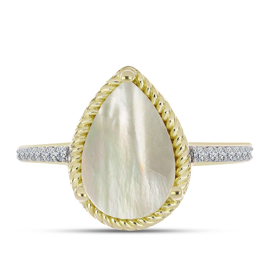 Anillo de Plata Bañada en Oro con Madreperla y Topacio Blanco
