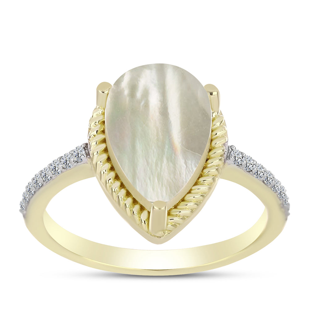 Anillo de Plata Bañada en Oro con Madreperla y Topacio Blanco 3 