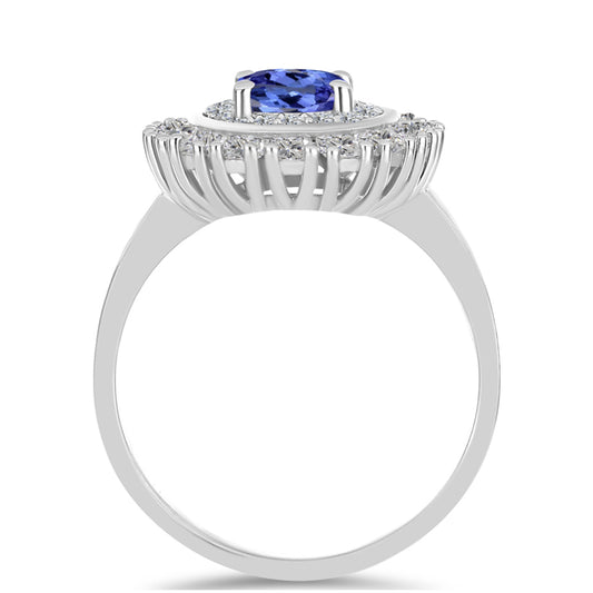 Anillo de Plata con Tanzanita AAA y Topacio Blanco