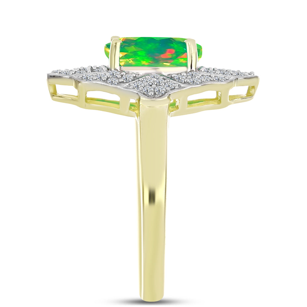 Anillo de Plata Bañada en Oro con Ópalo Verde Etíope de Lega Dembi y Topacio Blanco 4 