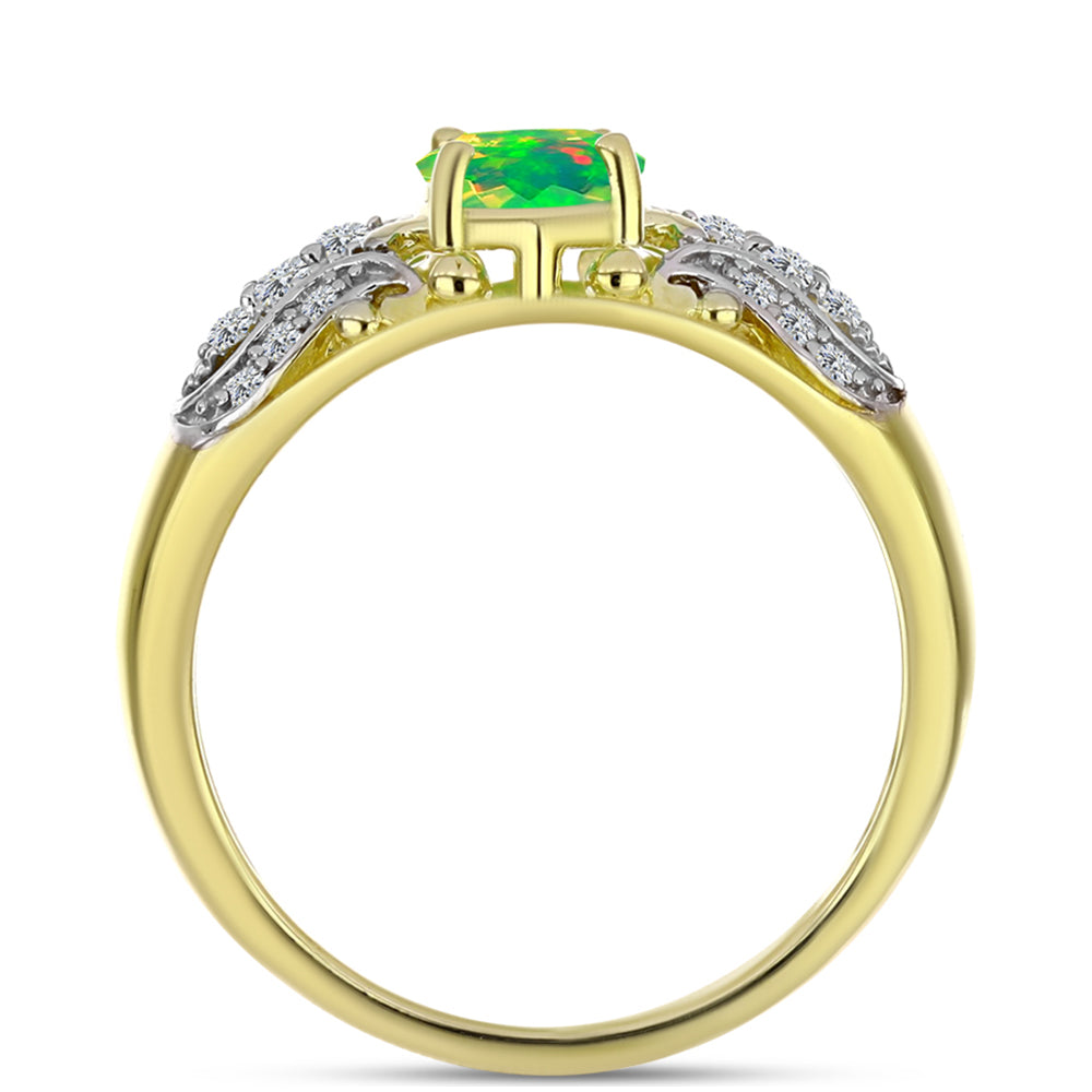 Anillo de Plata Bañada en Oro con Ópalo Verde Etíope de Lega Dembi y Topacio Blanco