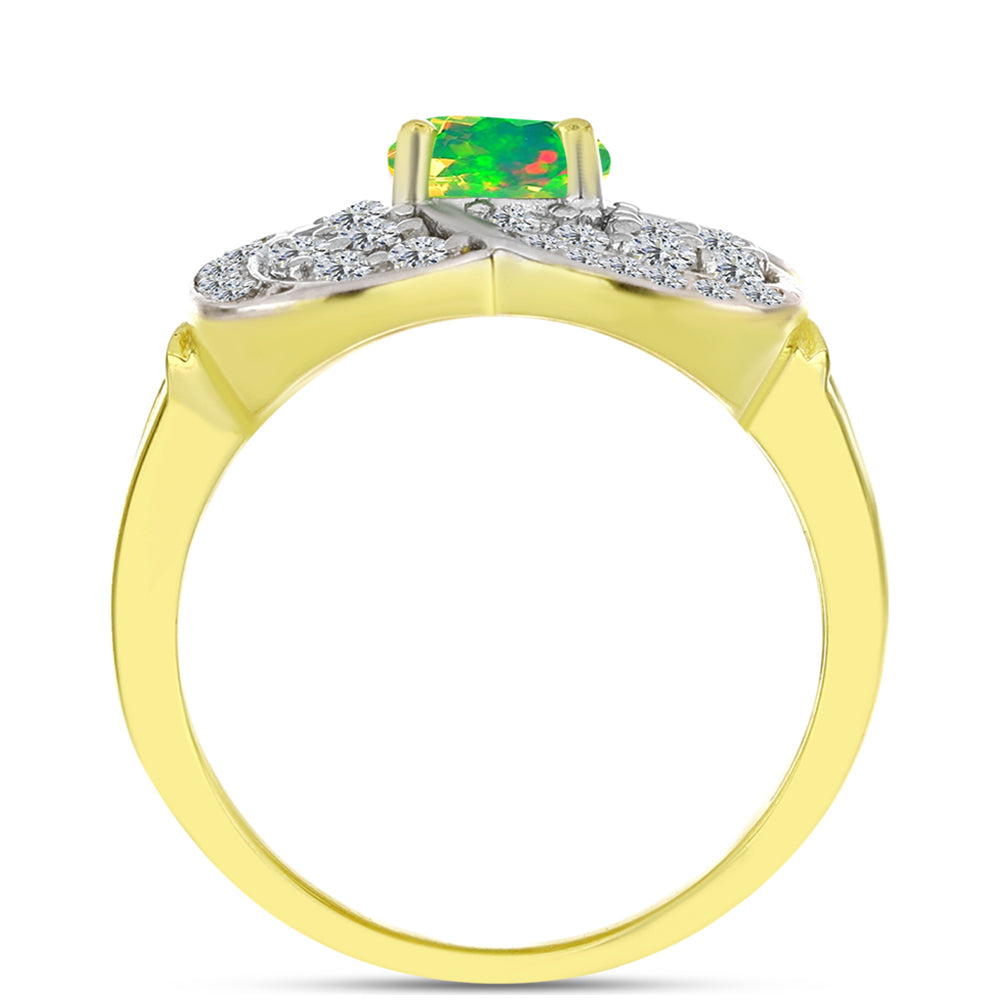 Anillo de Plata Bañada en Oro con Ópalo Verde Etíope de Lega Dembi y Topacio Blanco 2 