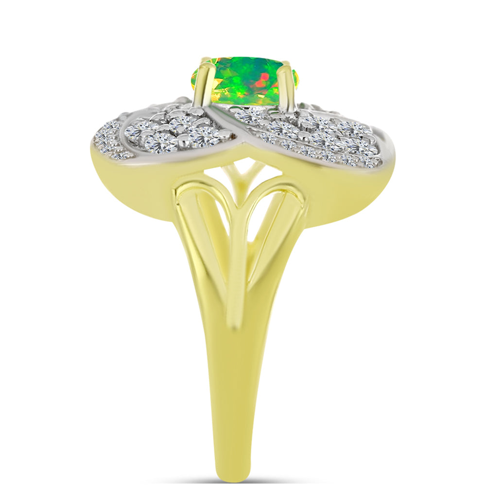 Anillo de Plata Bañada en Oro con Ópalo Verde Etíope de Lega Dembi y Topacio Blanco 4 