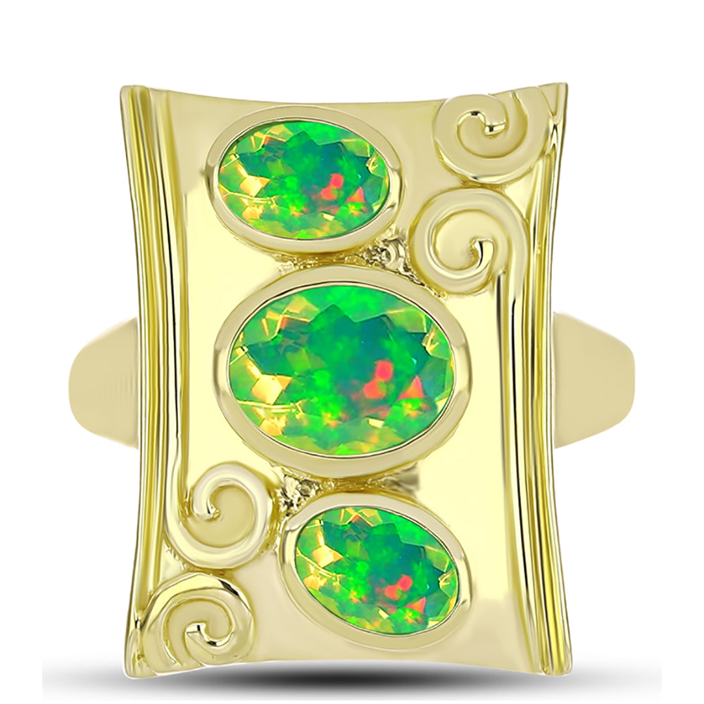 Anillo de Plata Bañada en Oro con Ópalo Verde Etíope de Lega Dembi 1 