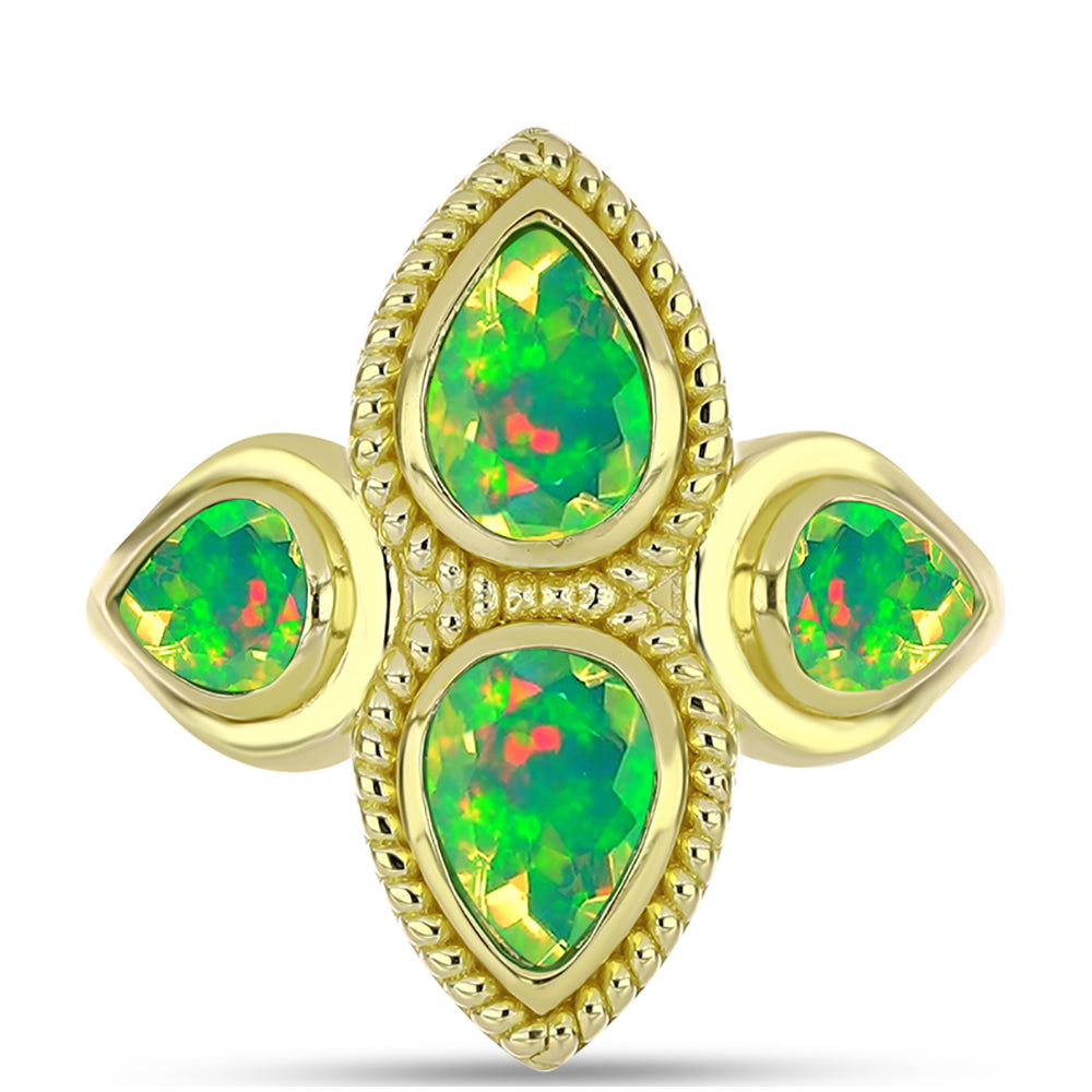 Anillo de Plata Bañada en Oro con Ópalo Verde Etíope de Lega Dembi 1 