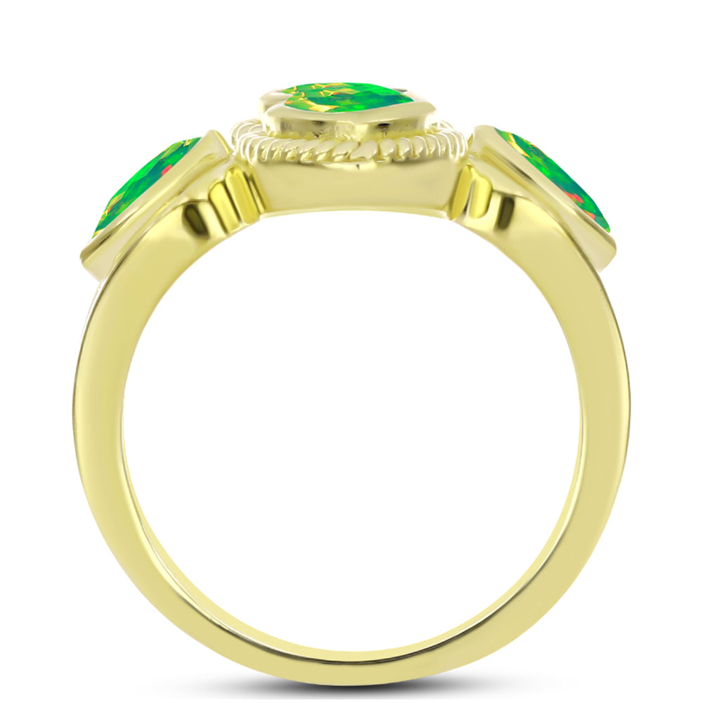 Anillo de Plata Bañada en Oro con Ópalo Verde Etíope de Lega Dembi 2 