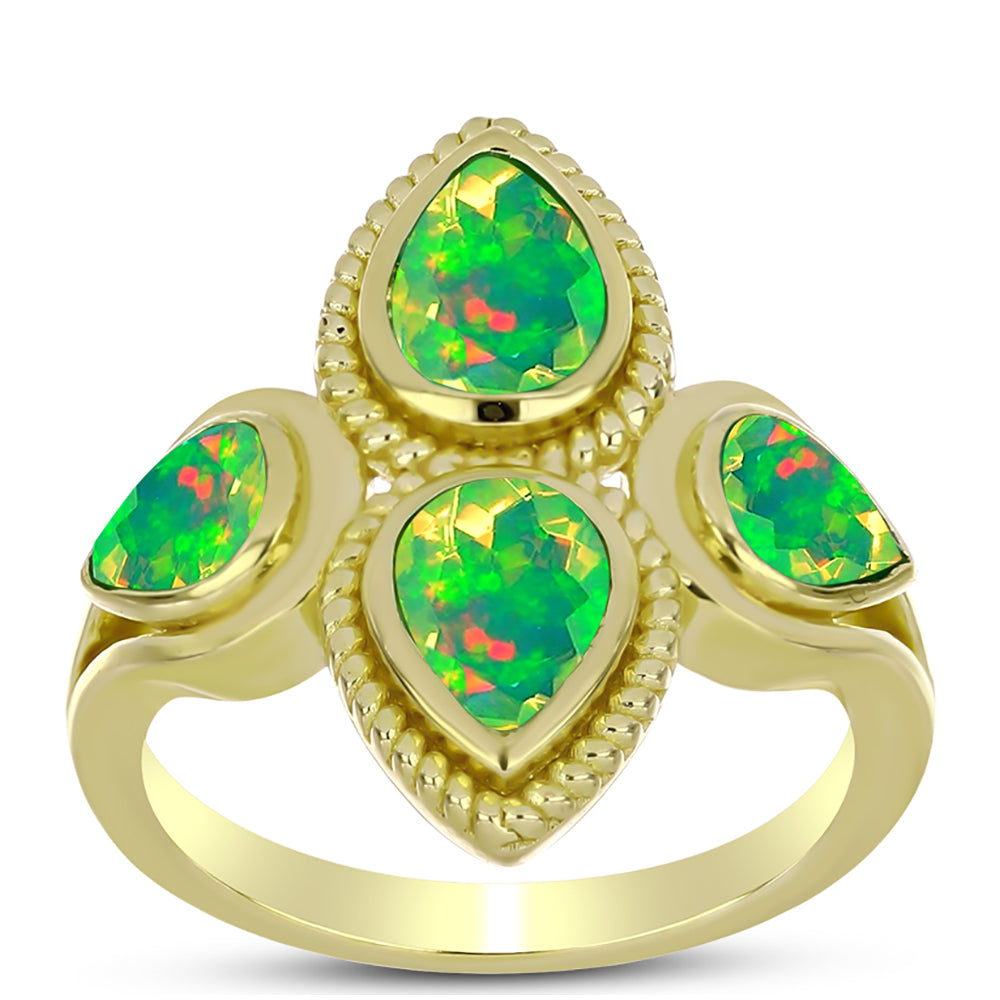 Anillo de Plata Bañada en Oro con Ópalo Verde Etíope de Lega Dembi