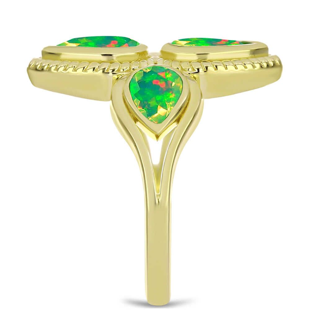 Anillo de Plata Bañada en Oro con Ópalo Verde Etíope de Lega Dembi 4 