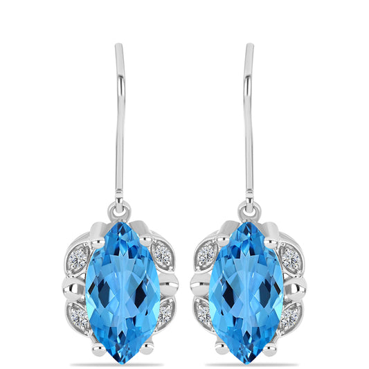 Pendientes de Plata con Topacio Azul Suizo y Topacio Blanco