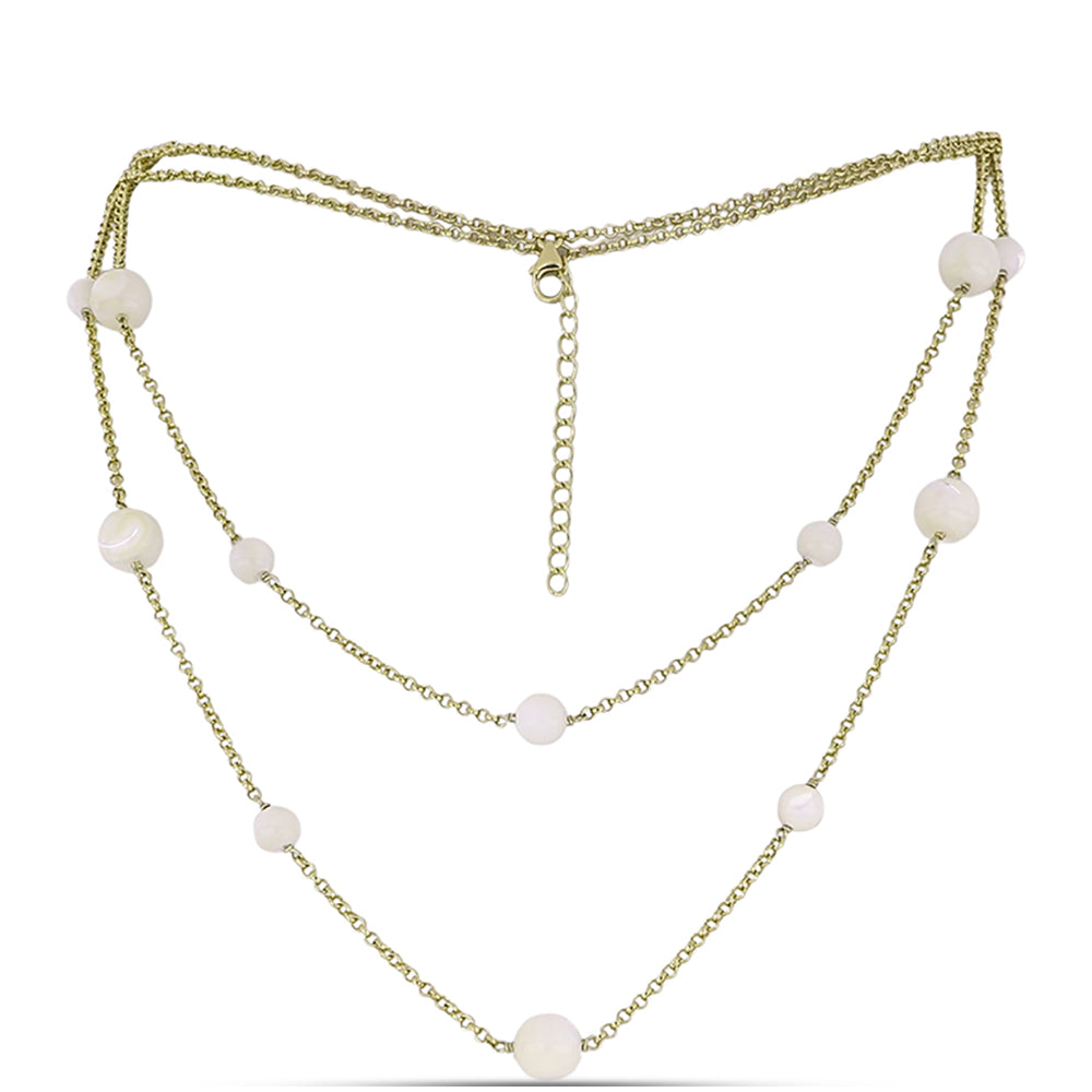 Collar de Plata Bañada en Oro con Madreperla