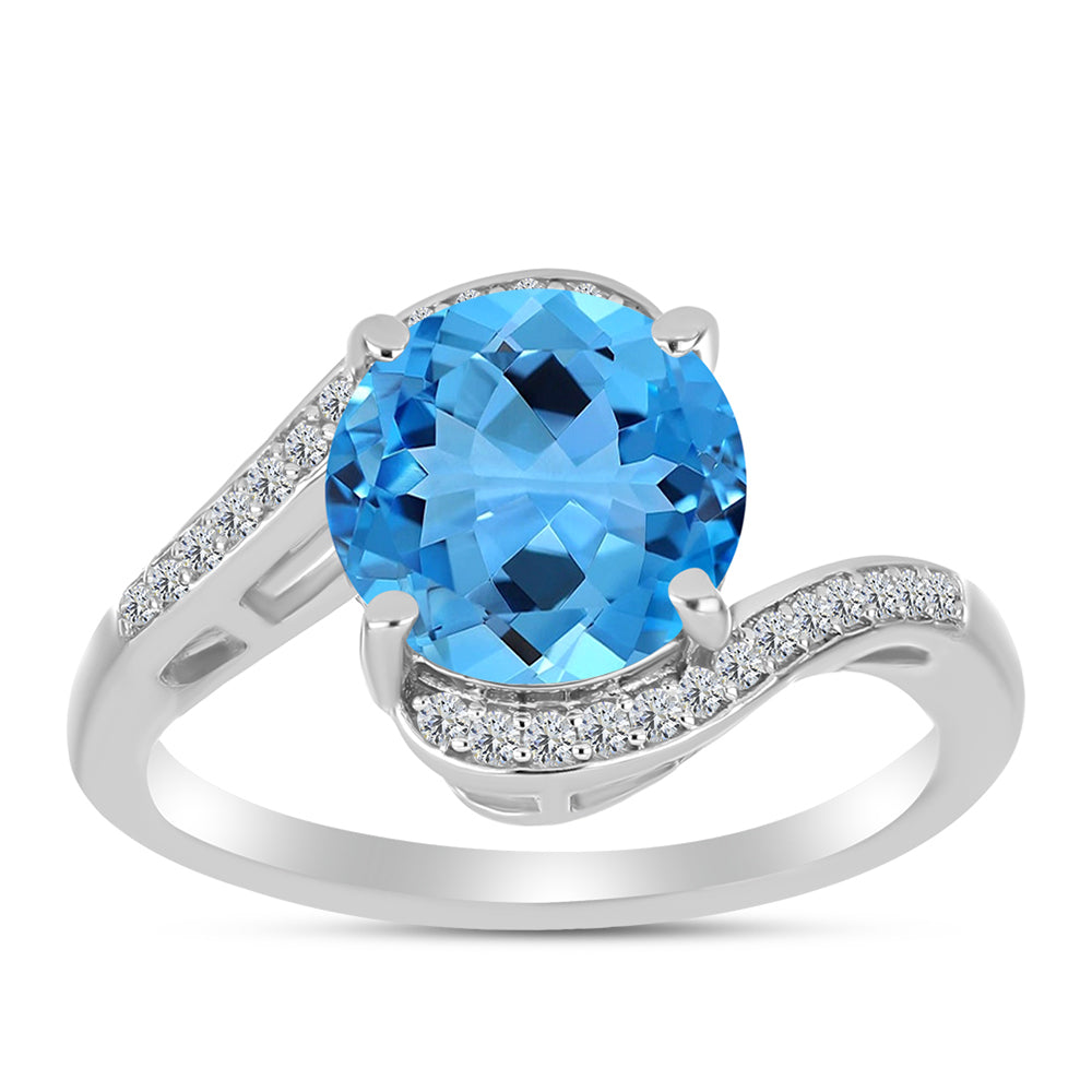 Anillo de Plata con Topacio Azul Suizo y Topacio Blanco 3 