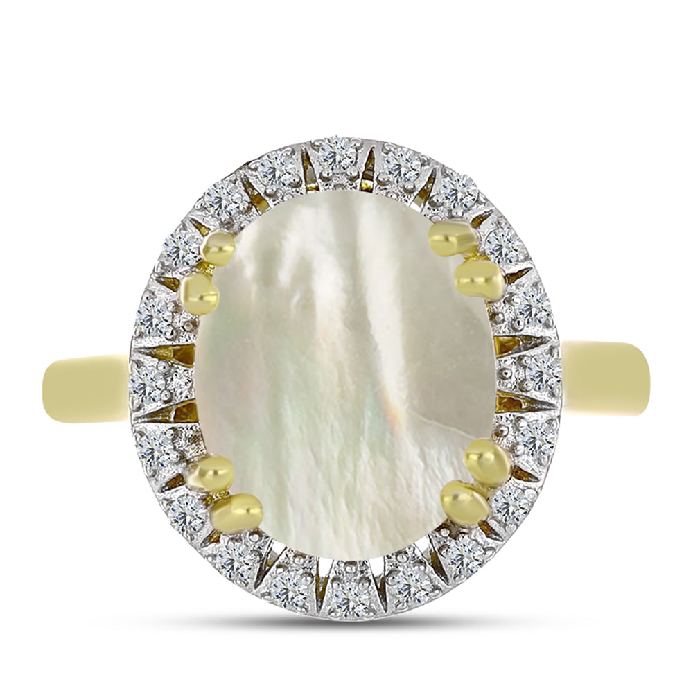 Anillo de Plata Bañada en Oro con Madreperla y Topacio Blanco