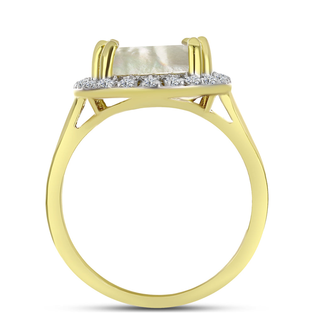 Anillo de Plata Bañada en Oro con Madreperla y Topacio Blanco 2 