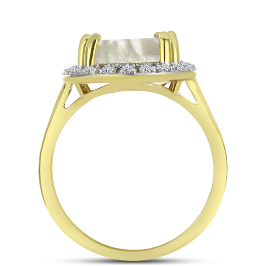 Anillo de Plata Bañada en Oro con Madreperla y Topacio Blanco