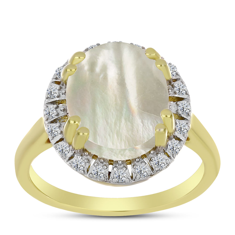 Anillo de Plata Bañada en Oro con Madreperla y Topacio Blanco
