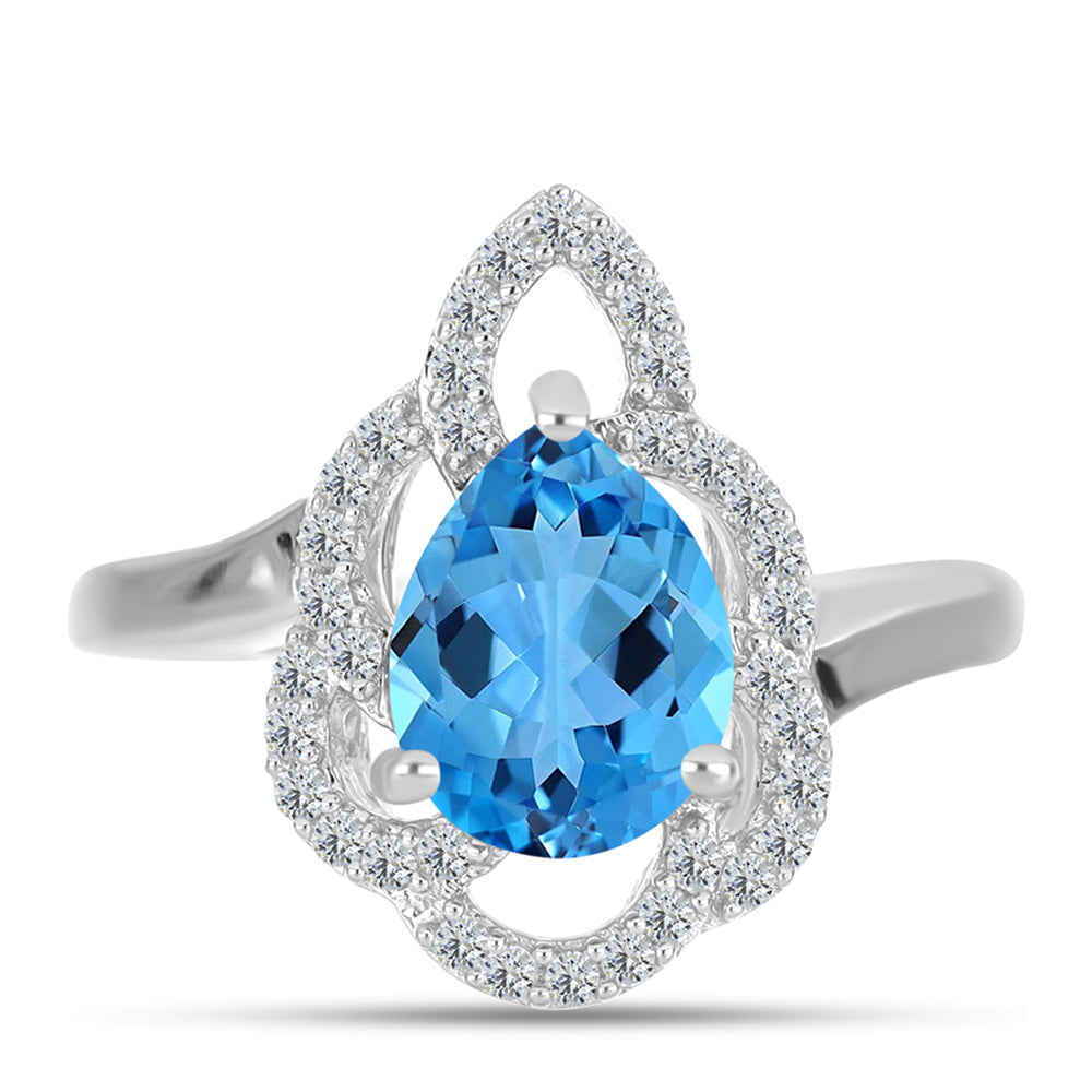 Anillo de Plata con Topacio Azul Suizo y Topacio Blanco